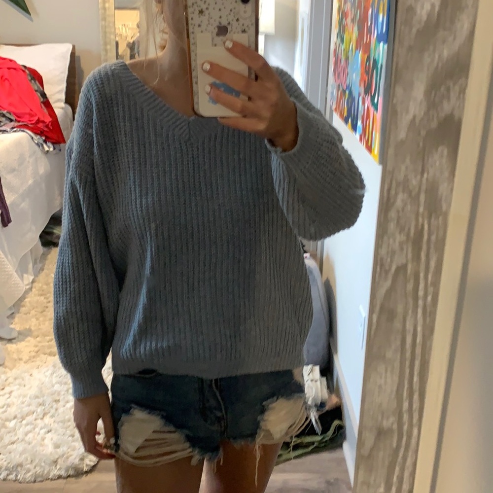 Gray sweater with tie back